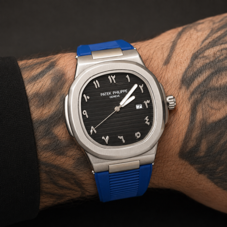 Patek Philippe Nautilus Black Arabic Dial / Blue Strap