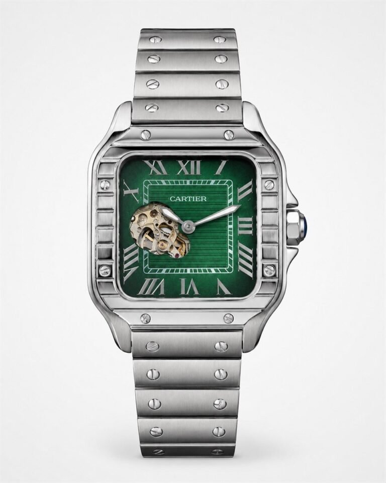 Cartier Santos Skeleton Steel / Green Dial