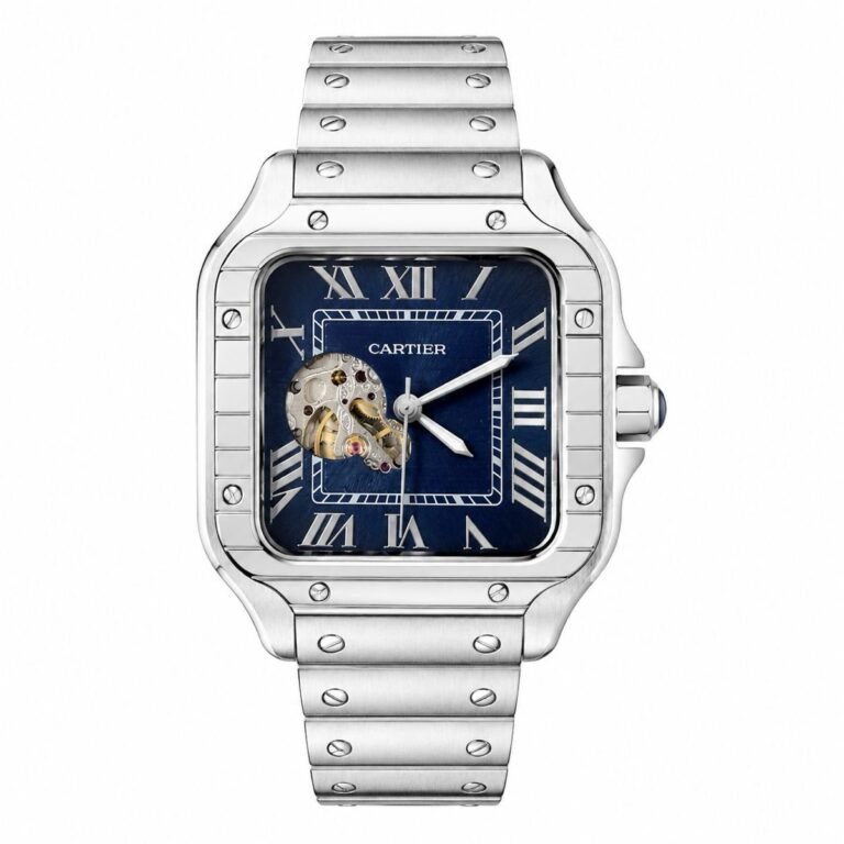 Cartier Santos Blue Dial Open Heart Steel