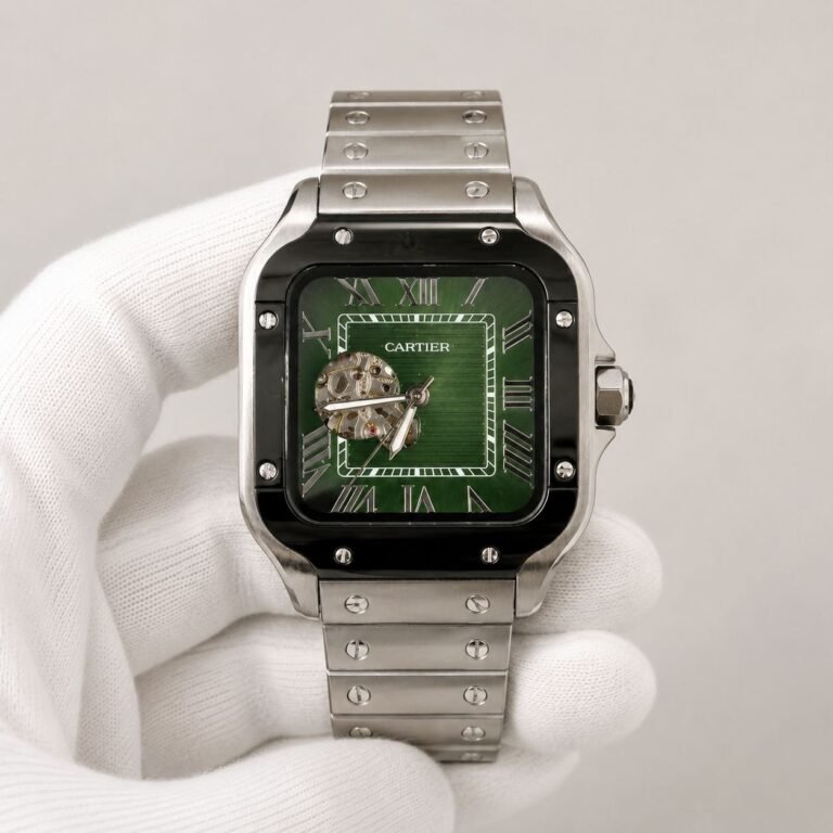 Мъжки Cartier Santos Green Dial Black Bezel Open Heart #317
