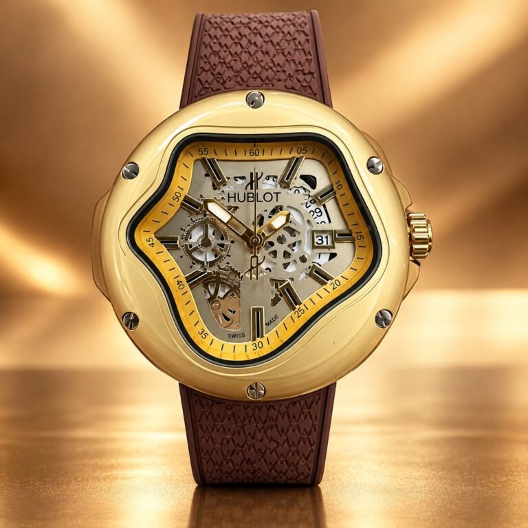 Мъжки Hublot Arsham Splash Skeleton Gold / Brown Strap #462