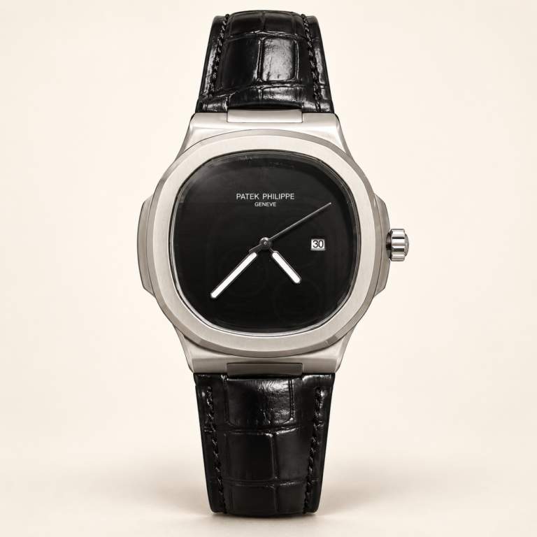 Мъжки Patek Philippe Nautilus Black Dial Black Leather #344