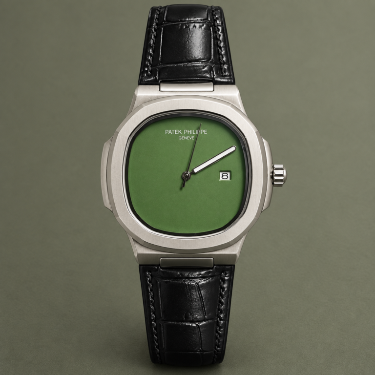Мъжки Patek Philippe Nautilus Green Dial Black Leather #348