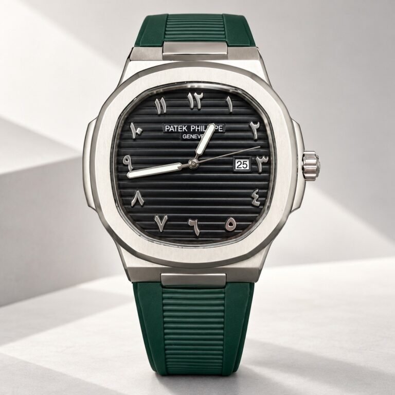 Мъжки Patek Philippe Nautilus Black Arabic Dial / Green Rubber #482
