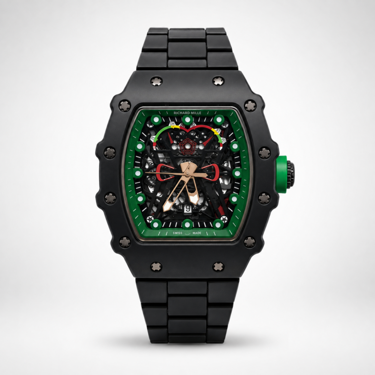Мъжки Richard Mille Skeleton Green Bezel All Black / Rose Gold #312