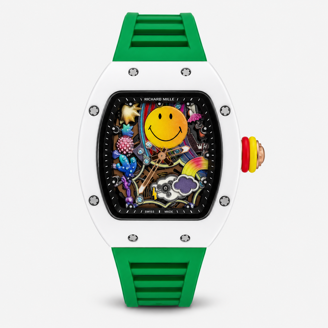 Мъжки Richard Mille Smiley White Ceramic / Green Rubber #325